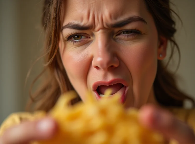 A close-up, slightly disgusted facial expression of a person reacting negatively to tasting a certain food. The background is blurred, focusing solely on the person's reaction.