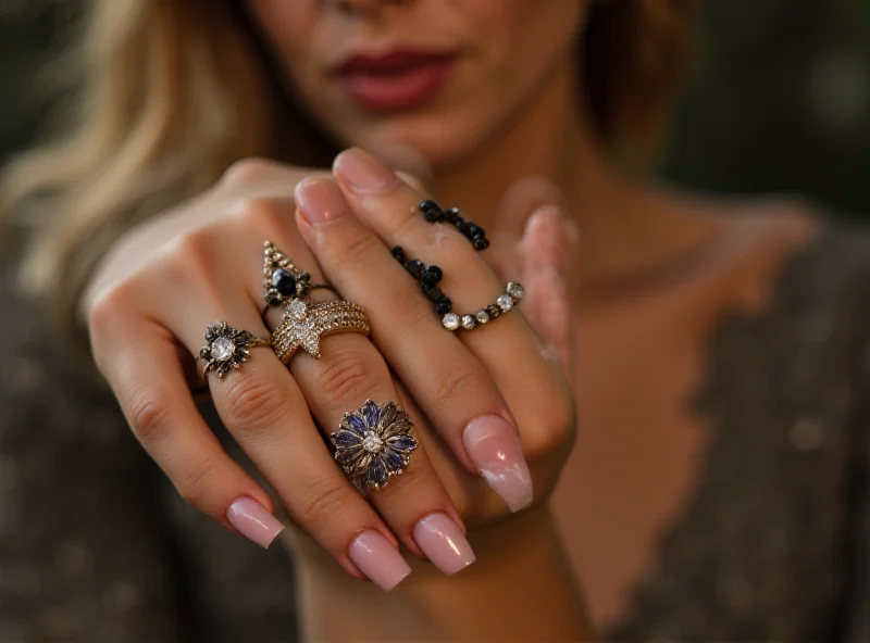 Elegant hands displaying nail art and jewelry