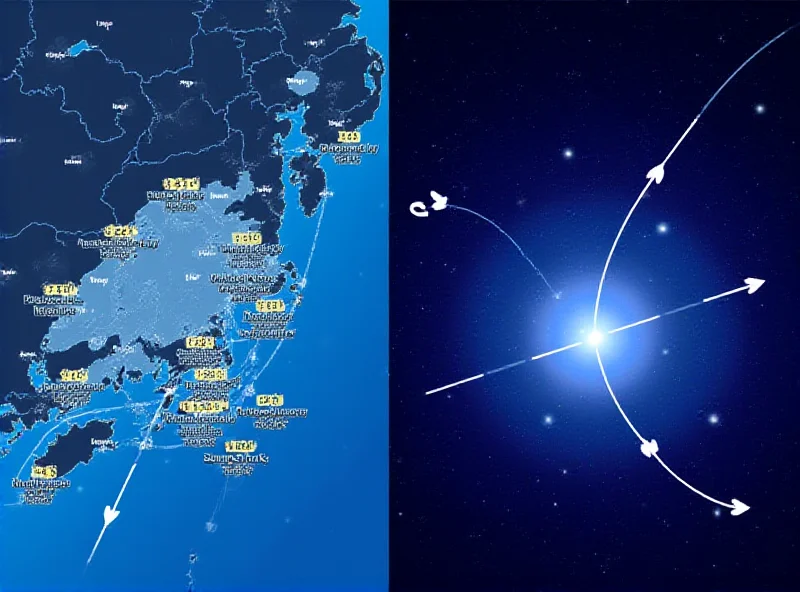 A graphic depicting a weather map of Hong Kong showing a cold front moving in and a diagram illustrating the accelerating expansion of the universe.