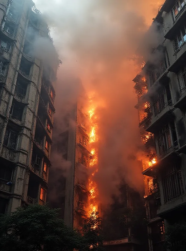 Firefighters putting out a fire at a residential building in Hong Kong.