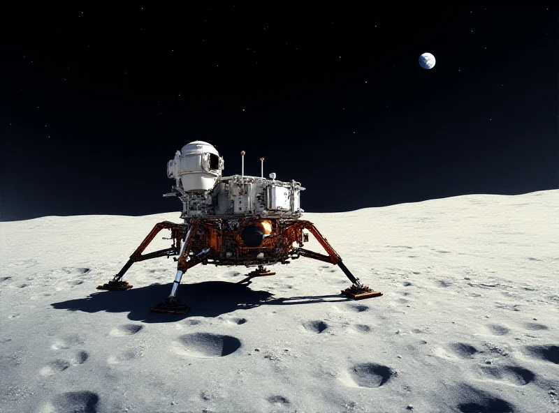 Illustration of a lunar lander touching down on the moon's surface.