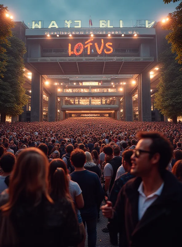 Crowd of people entering a stadium