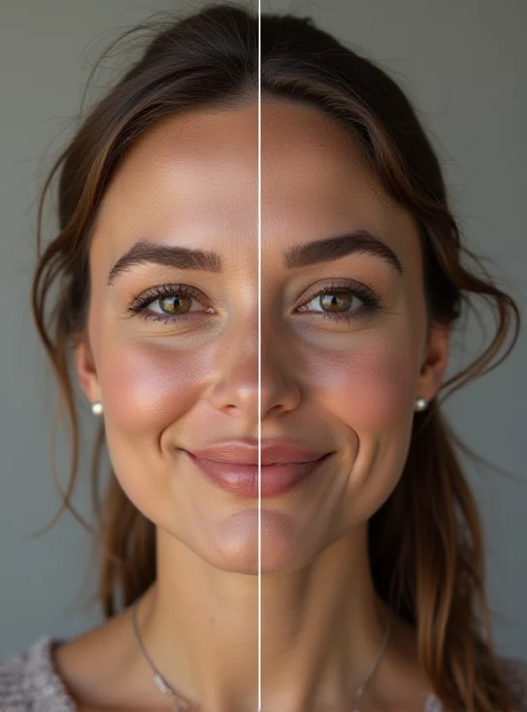 A split image showing a real photograph of a woman on one side and a deepfake version of the same woman on the other side. The deepfake version has subtle differences in facial features and lighting, making it difficult to distinguish from the original.