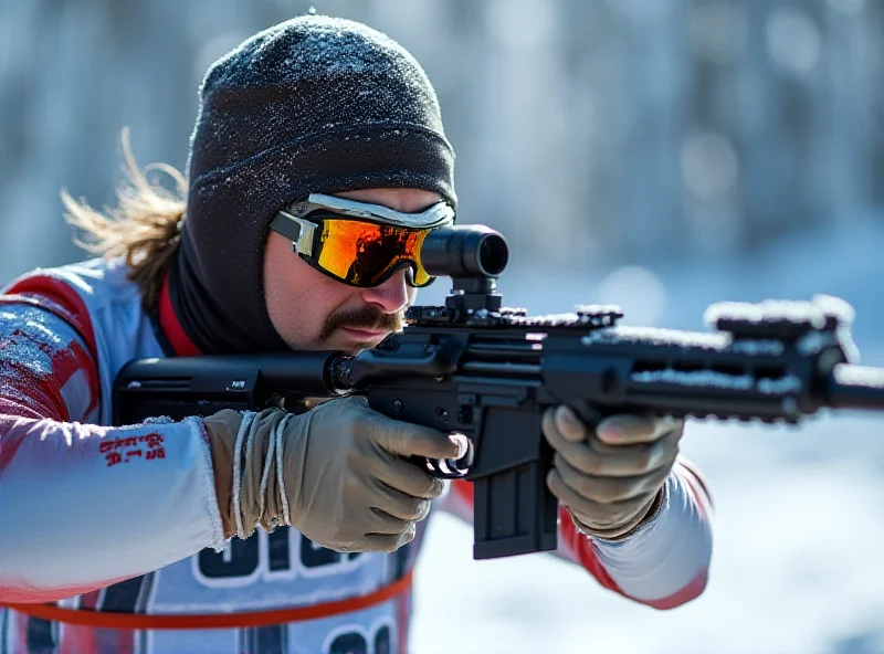 Vítězslav Hornig aiming his rifle during a biathlon competition.