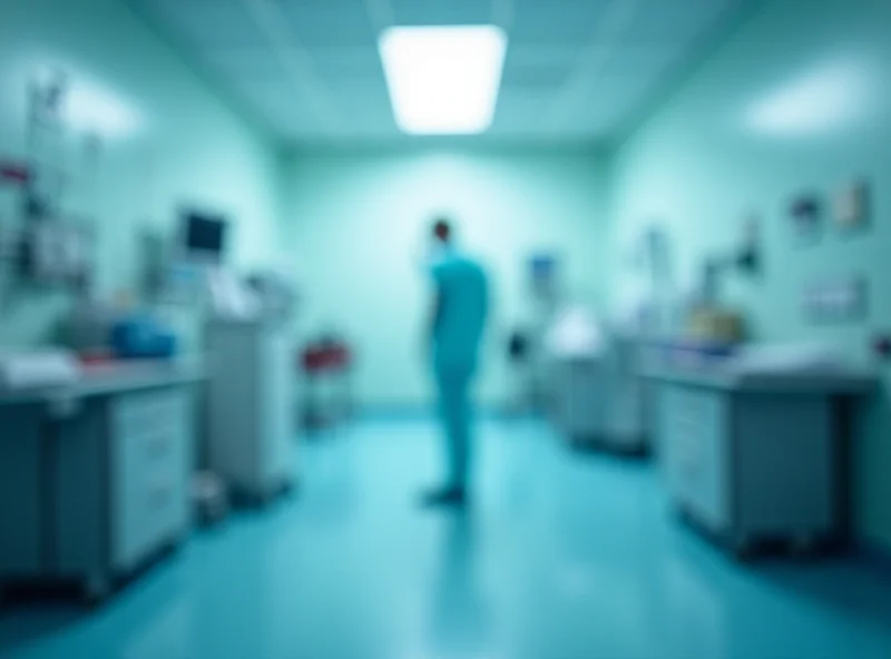 Interior of a hospital room, showing medical equipment and a blurred figure in the background, suggesting a place of healing but also potential vulnerability and scrutiny.