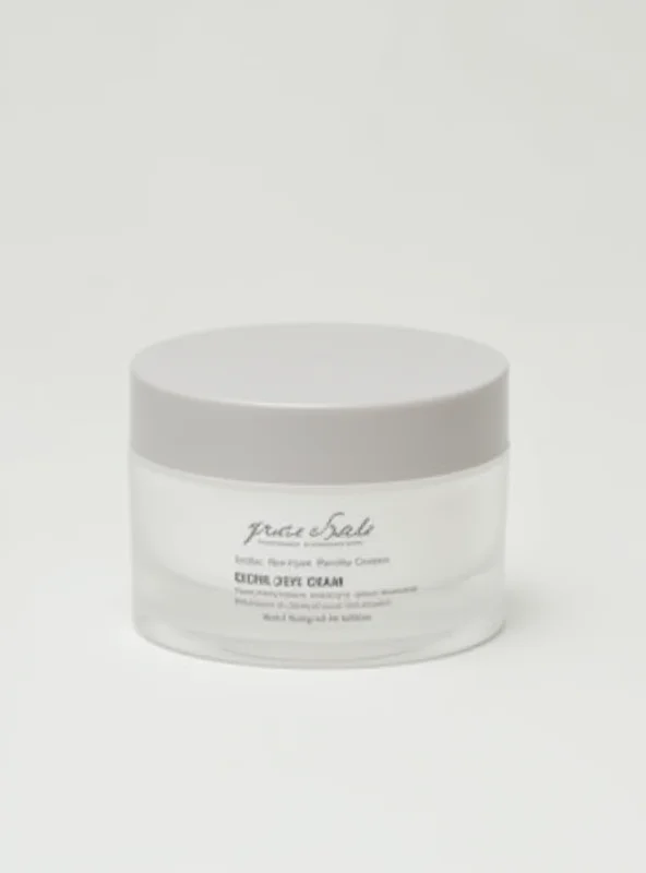 A jar of Grace & Stella Under Eye Cream with a focus on the product label highlighting retinol and caffeine.