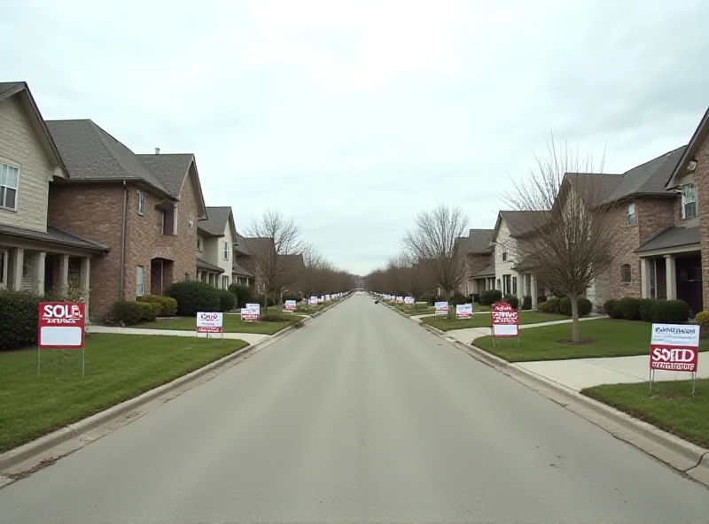 Rows of houses with for sale signs, some crossed out, indicating delistings.