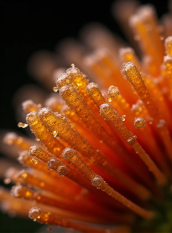 Close up of pollen grains on a flower stigma under a microscope