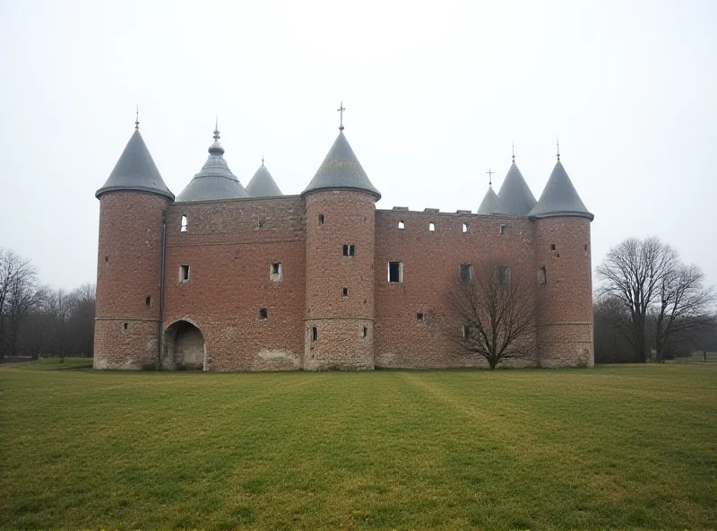 Exterior view of Modlin Fortress in Poland, showing its historical architecture and surrounding landscape.