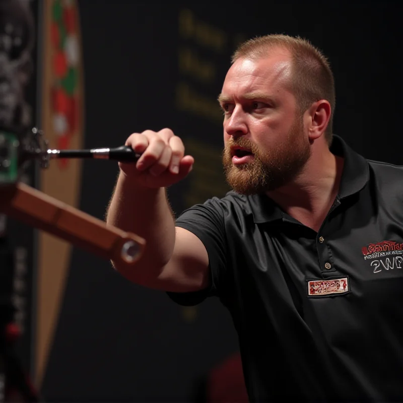 Luke Humphries throwing a dart during a match, focused expression.