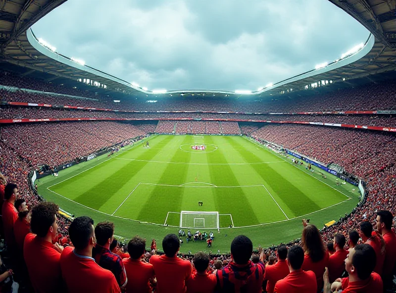 A wide shot of a packed football stadium, showing the crowd and the field.