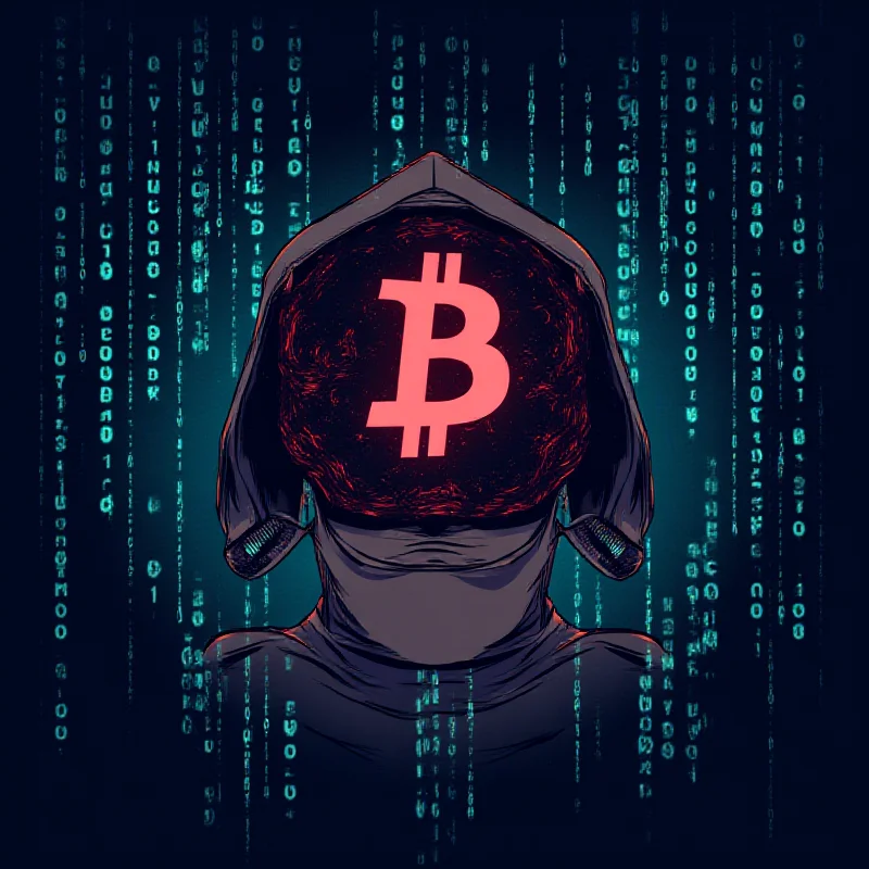 A stylized image of a digital currency symbol being hacked, with binary code in the background.