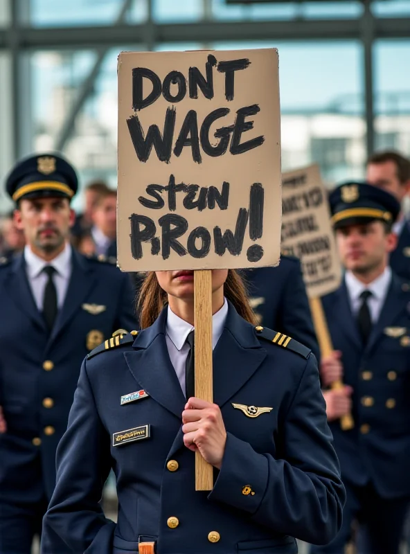 Image of pilots marching in protest with signs, focusing on fair wages and equal pay.