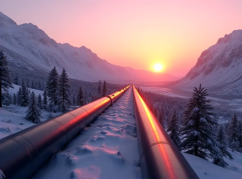 Illustration of a gas pipeline running through a mountainous region.