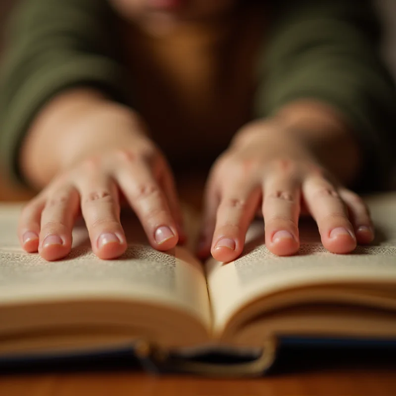 Close-up shot of a student's hands holding a book, focusing on the act of learning and literacy. The background is slightly blurred, emphasizing the importance of education.