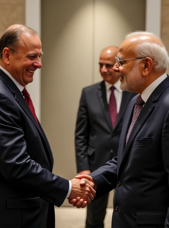 Ursula von der Leyen shaking hands with an Indian official during her visit.