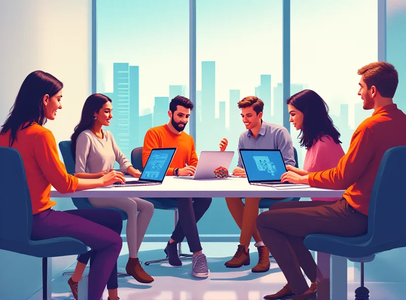 Illustration of a diverse group of gig workers using smartphones and laptops