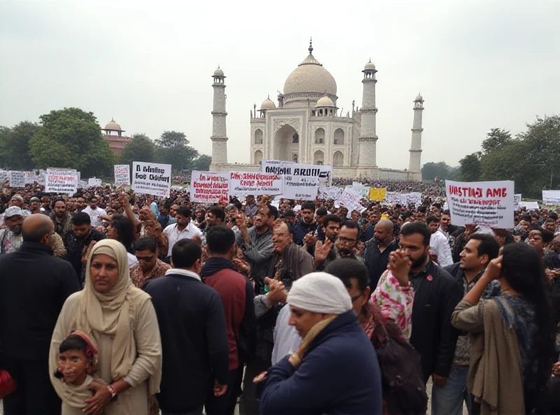 Image depicting a peaceful protest against religious persecution in India, with signs and banners visible.