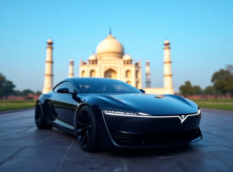 Tesla car in front of the Taj Mahal in India