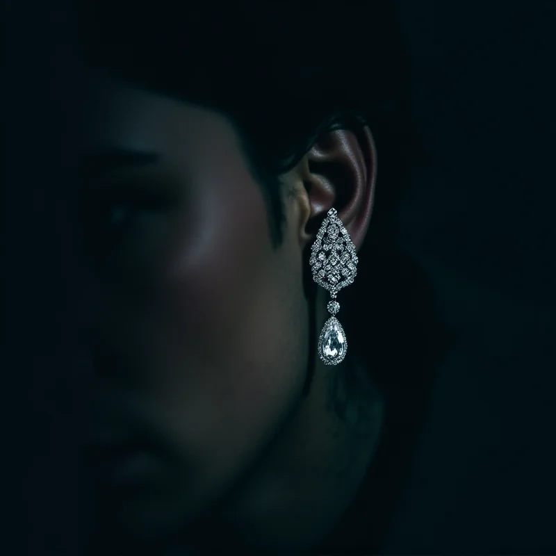 Conceptual image of expensive diamond earrings, symbolizing the Tiffany's heist and the extreme measures taken by the suspect.