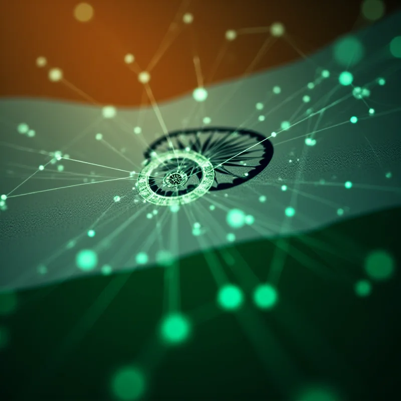 Conceptual image of a blockchain network with Indian flag colors, representing the regulation of crypto in India.