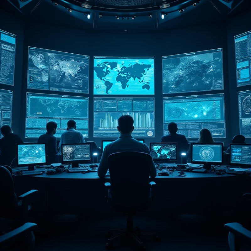 A futuristic control room with screens displaying real-time data on energy distribution and network performance.