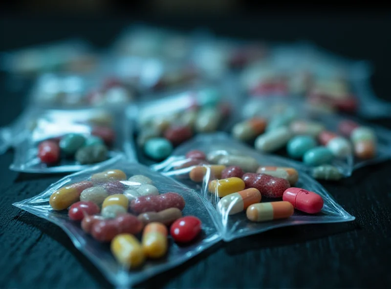 Pills in plastic bags on a table.