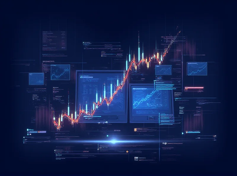 Illustration of stock market tickers and a rising graph, symbolizing insider trading and market trends.