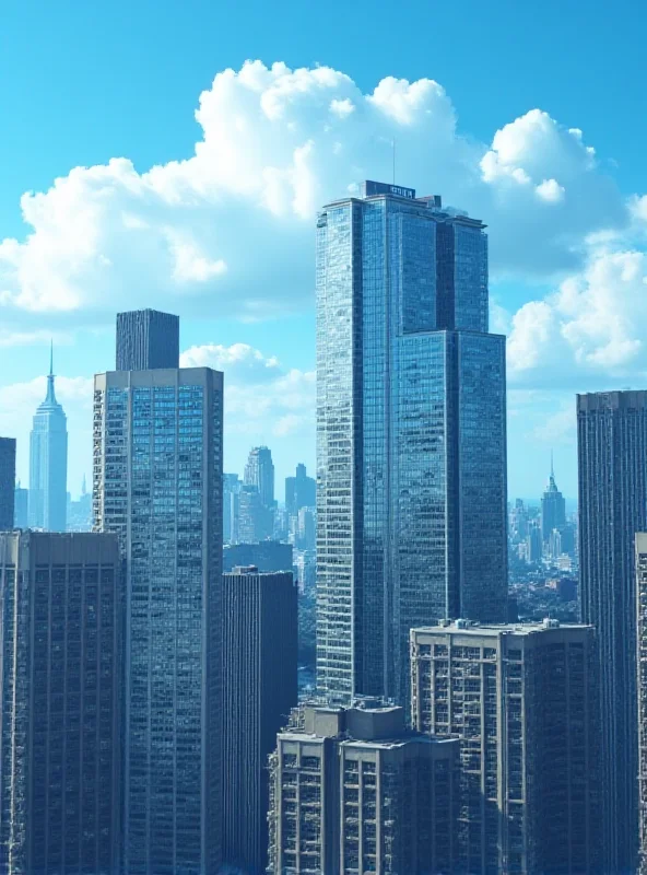 A cityscape with buildings of varying heights, symbolizing a diverse investment portfolio, with the New York Life logo subtly placed on one of the buildings.