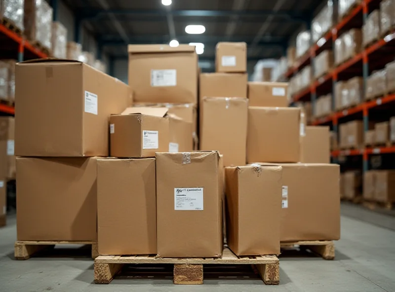 Various cardboard boxes stacked on a pallet in a warehouse, representing packaging industry.