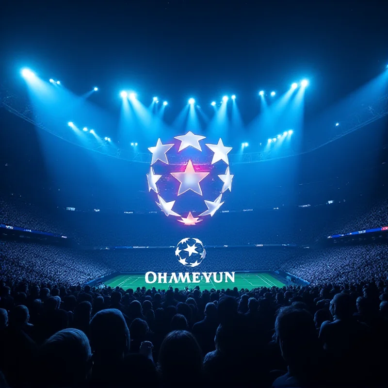 Champions League logo displayed on a stadium screen.