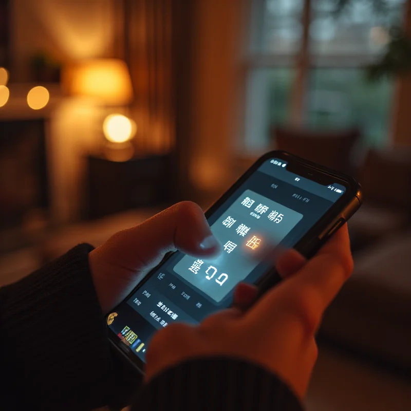 A close-up shot of a person's hands using a smartphone to play the NYT Strands game, focusing on the glowing letters being selected.