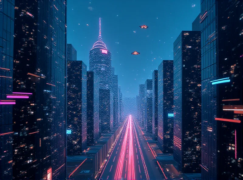 A futuristic cityscape with glowing AI circuits overlayed, representing the AI revolution and investment opportunities.