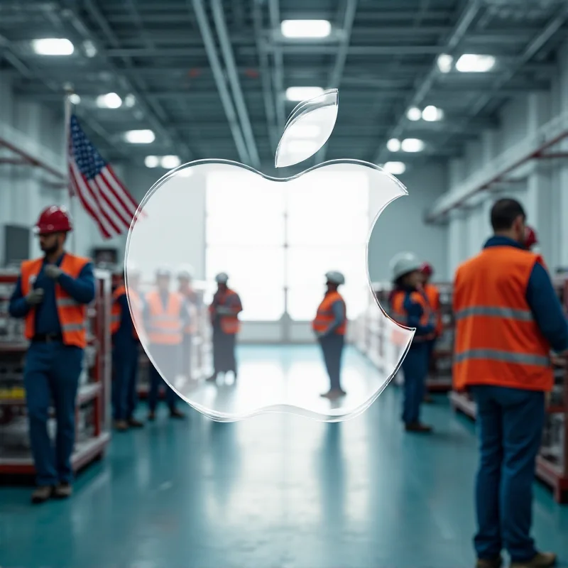 Image of the Apple logo against a backdrop of American factories and workers. The scene is bright and optimistic, representing Apple's investment in American manufacturing.