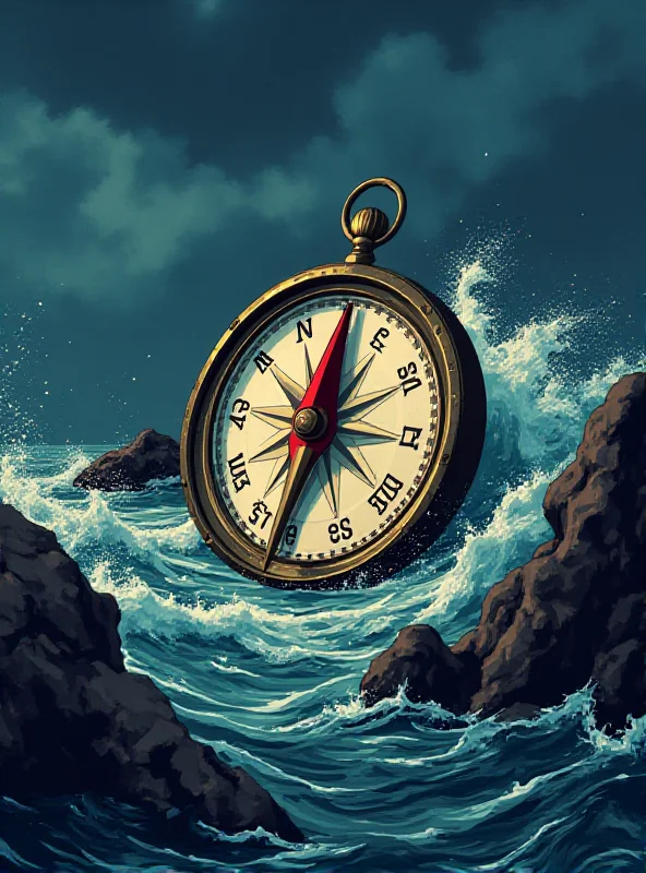 A stylized illustration of a compass pointing towards 'Investment Success' amidst a stormy sea representing market volatility.