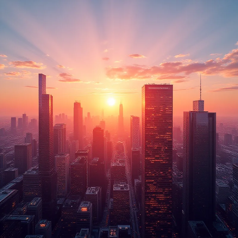 Image of a modern cityscape with Brookfield Corporation logo subtly placed on a building