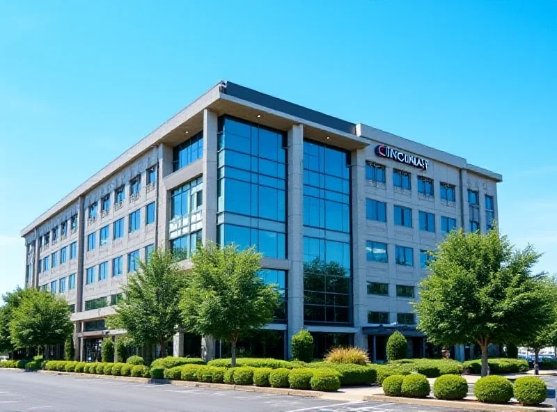 Exterior of a modern office building with the Cincinnati Financial logo subtly displayed.