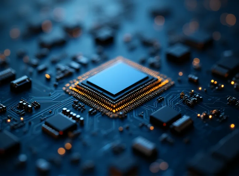 A close-up of a complex microchip, representing the semiconductor industry.