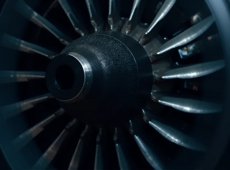 A close-up shot of a jet engine turbine, showcasing the advanced engineering of Howmet Aerospace.