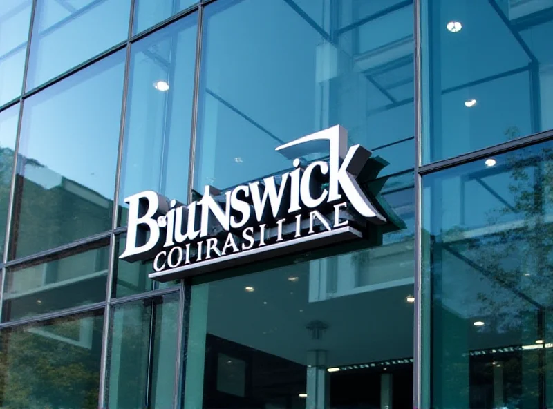 The Brunswick Corporation logo prominently displayed on a modern building.