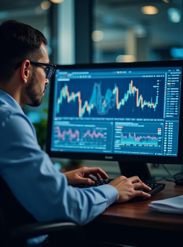 A person working on a computer, analyzing financial data and investment opportunities.