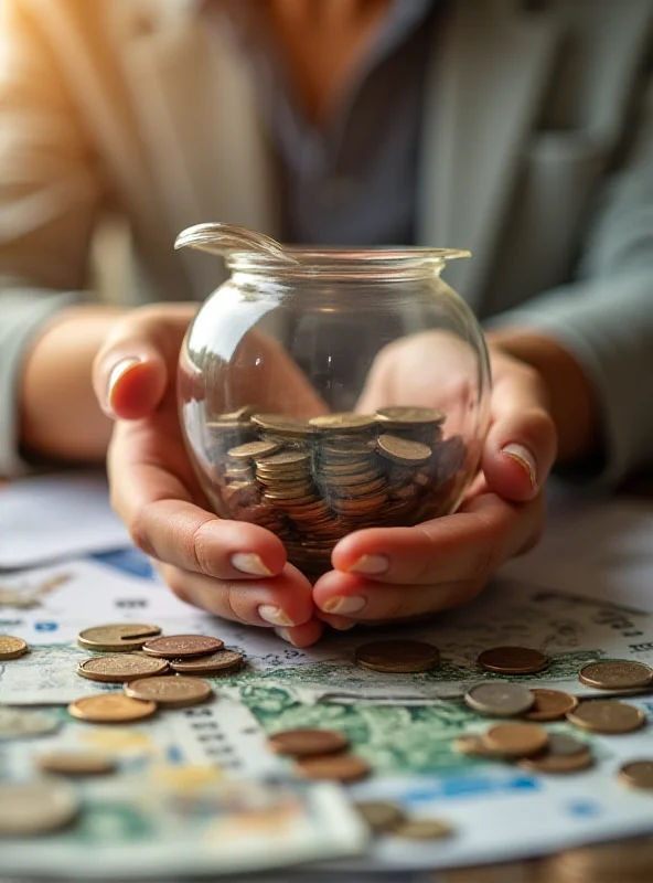 A person holding a piggy bank with various international currencies surrounding it.