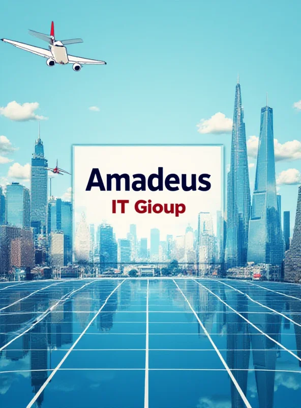 Amadeus IT Group logo with a backdrop of travel-related imagery