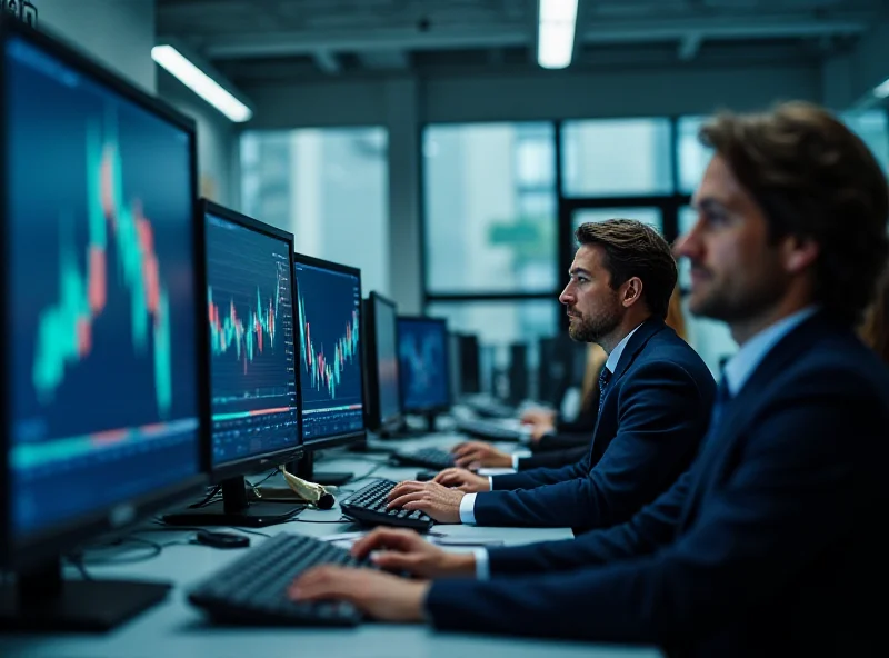 Professional investors analyzing market data on multiple screens.