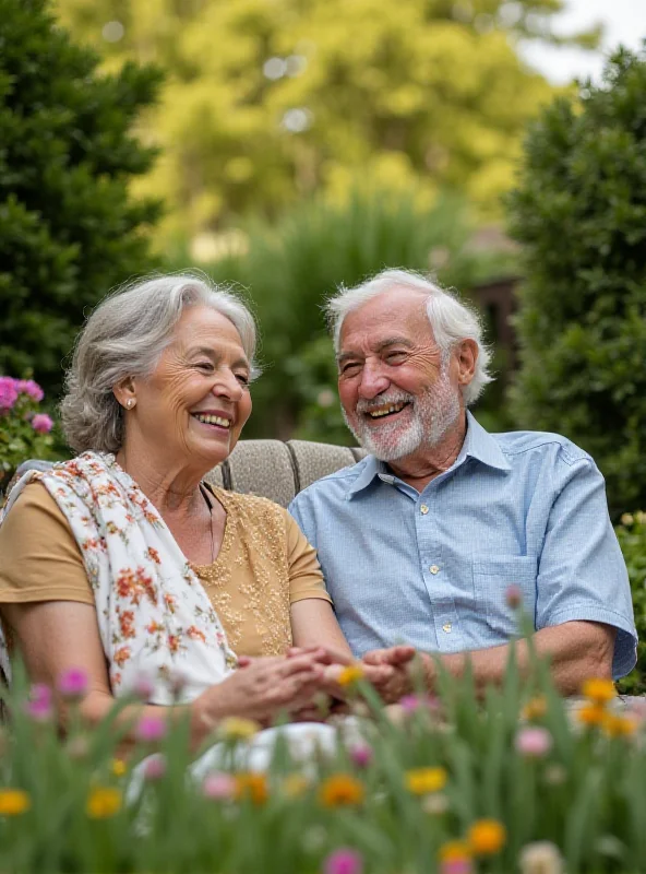 Senior couple happily enjoying retirement in a garden.