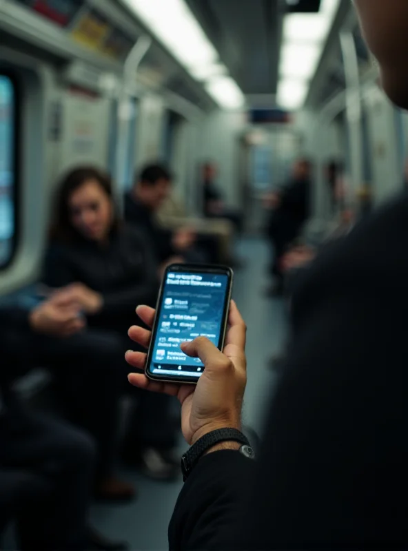 Person holding an iPhone while on public transportation.