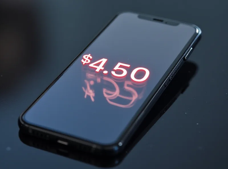 Close-up of an iPhone 16 display with a price tag of $4.50 superimposed on the screen, suggesting a promotional offer.