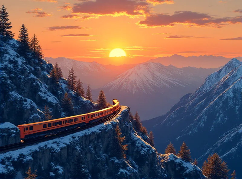 Illustration of a train traversing a mountainous landscape, symbolizing the Rasht-Astara Railway.