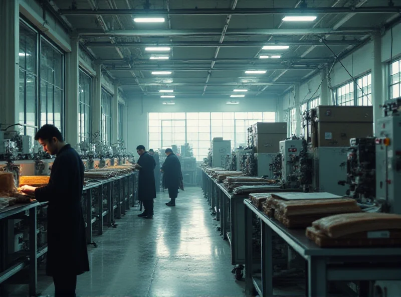 A bustling Iranian factory floor, with workers operating machinery and producing goods, showcasing industrial activity.