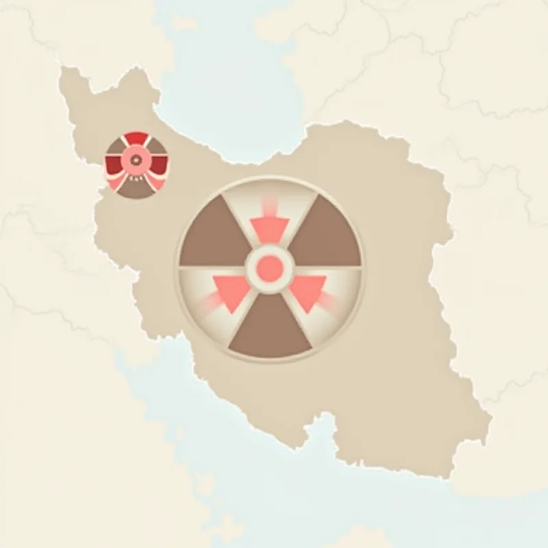 A stylized image of a nuclear symbol overlaid on a map showing Iran, Russia, and the United States, symbolizing nuclear talks between the three countries.